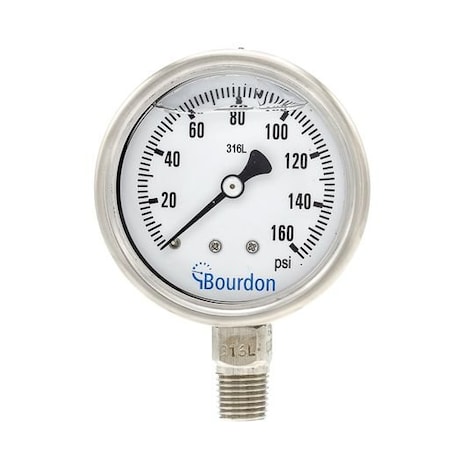 Bourdon 2 1/2 in. 0/160 PSI & BAR 1/4 in.LM MEX3-D51.S22/0133